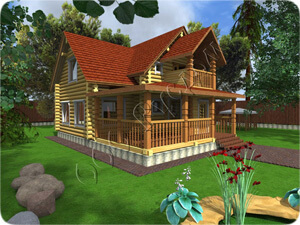 Алиса-2. Проект двухэтажного бревенчатого дома с небольшим балконом и террасой